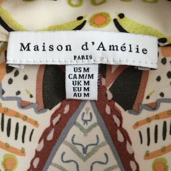 MAISON D’AMÉLIE Paris Cream Multicolor Mandala Button Blouse Top M Boho Art NWOT - Picture 3 of 11